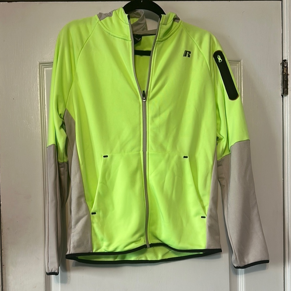 Russell Athletic Green and Gray Hoodie Cozy and Versatile